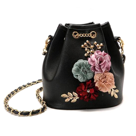 Black Floral Bucket Bag