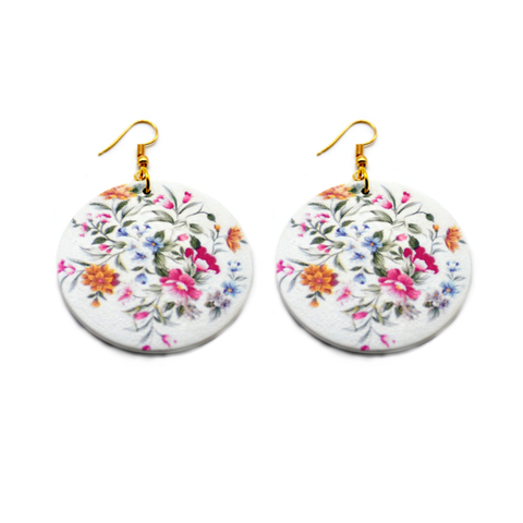 Floral Painted Wood Earrings