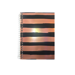Metallic Rose Gold and Black Stripe Pattern Notebook