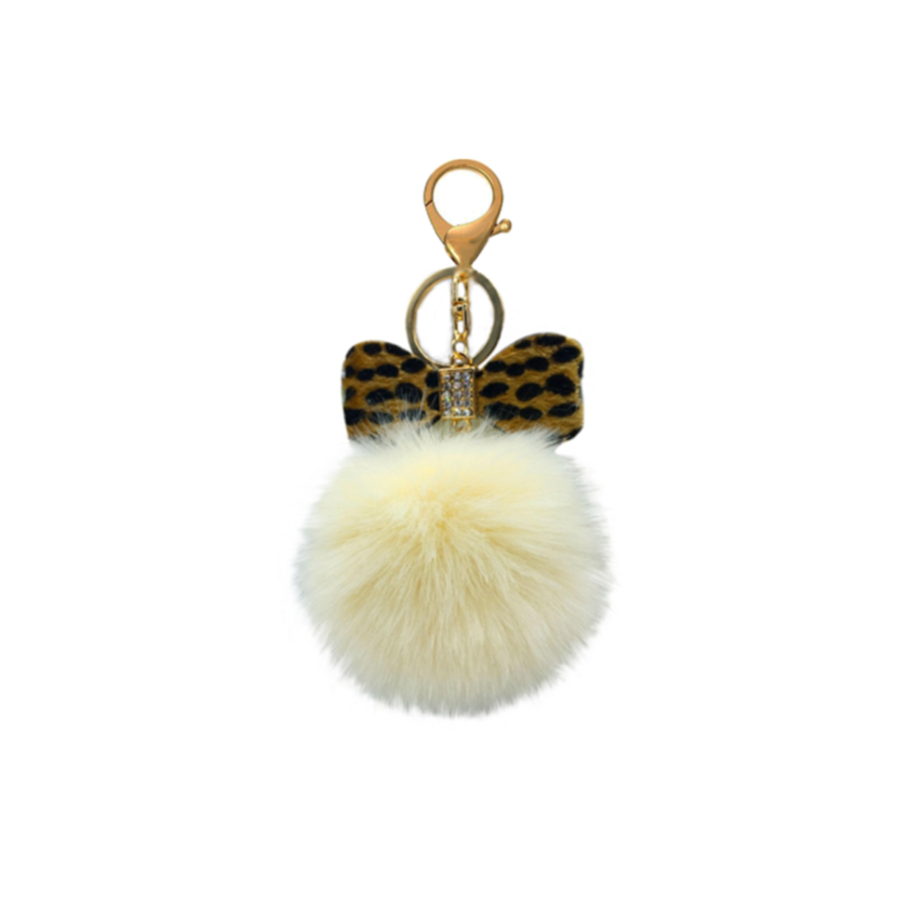 Fur Pom Pom Keychain Black-white Keychain Faux Fur Keychain 