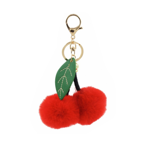 Cherry Faux Fur Keychain