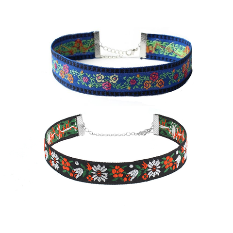 Embroidered Floral Choker