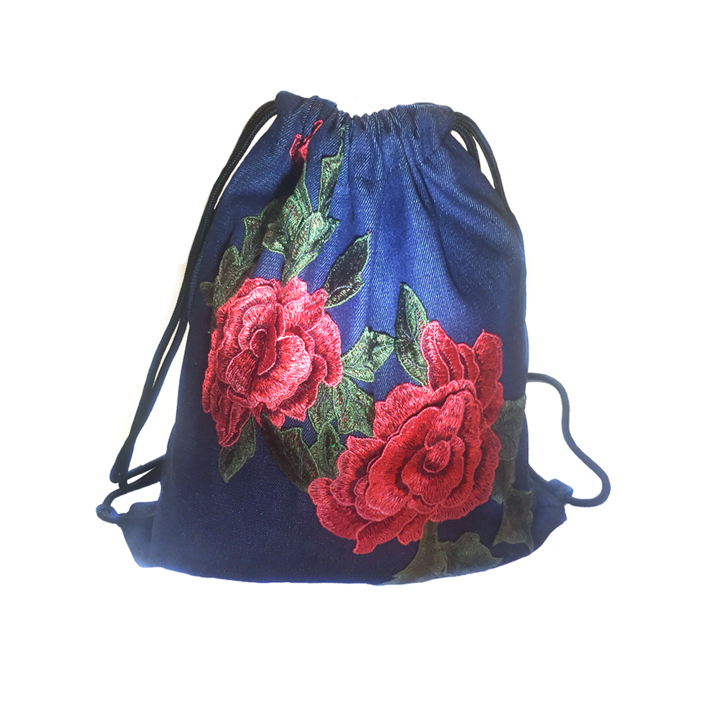 Denim Floral Embroidery Drawstring Backpack – Milx Designs Denim Floral Embroidery Drawstring Backpack – Milx Designs