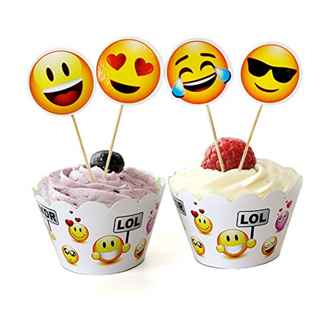 Emoji Cupcake Wrappers & Toppers - 12 Sets