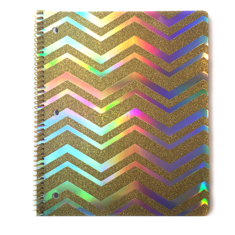 Holo & Gold Glitter Zigzag Pattern Notebook