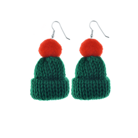 Green Red Beanie Earrings
