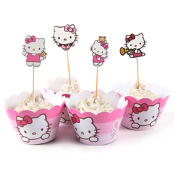 Hello Kitty Cupcake Wrappers & Toppers - 12 Sets