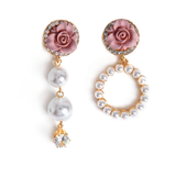 Mismatch Pearls & Roses Earrings