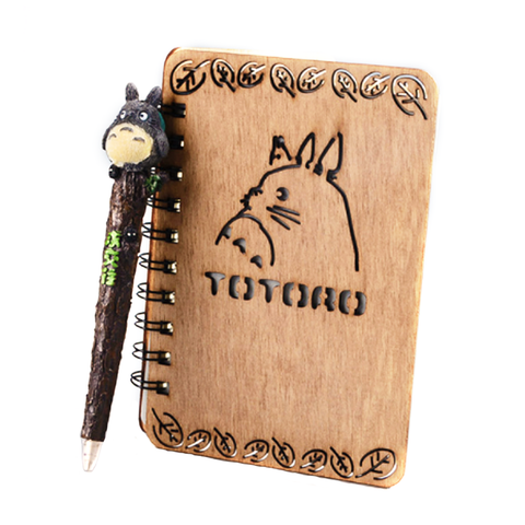 totoro wood notebook and pen set
