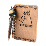 totoro wood notebook and pen set